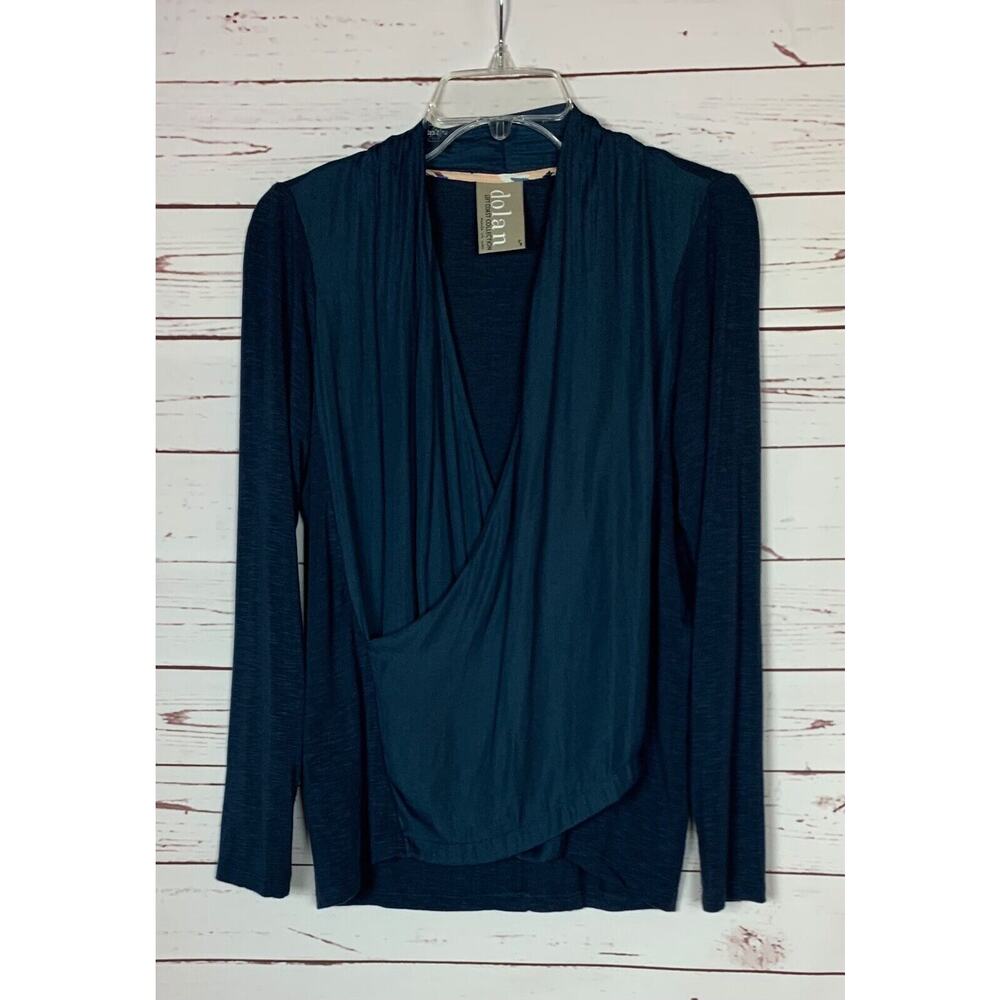 dolan Navy Blue Wrap-Front Long Sleeve Top